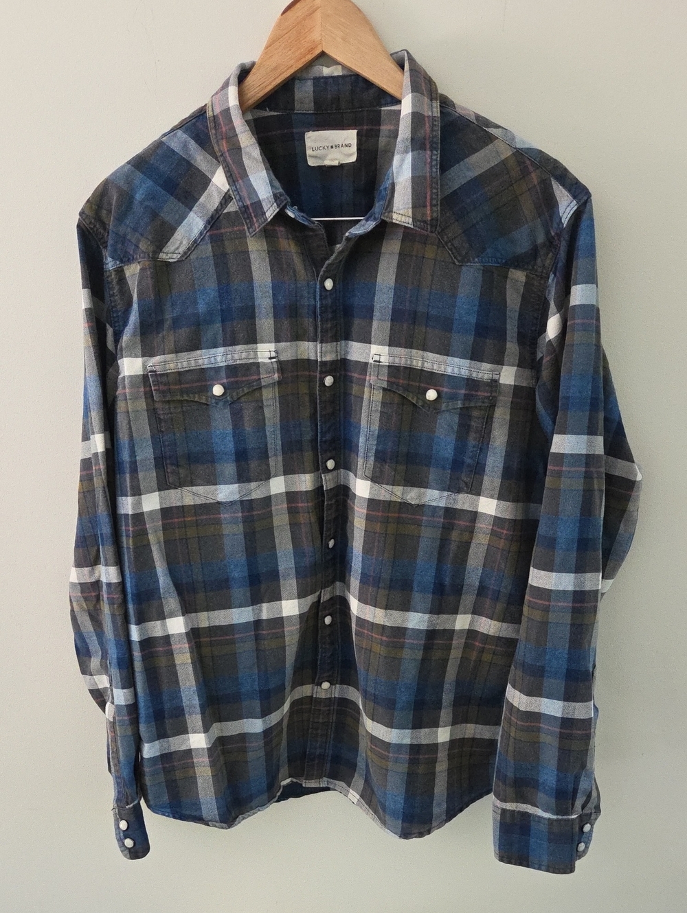 Lucky Brand Men's Plaid Snap Button-Down Cotton Shirt